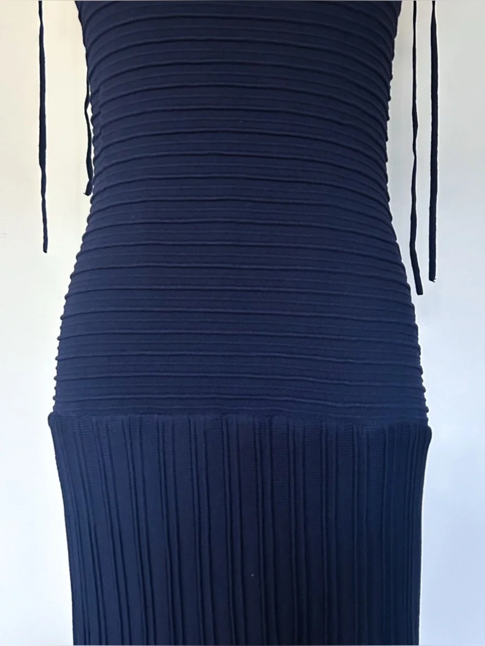 Modern Citizen Chan Ottoman Navy Rib Knit Drop Waist Tie Strap Maxi Dress Medium - Picture 4 of 8
